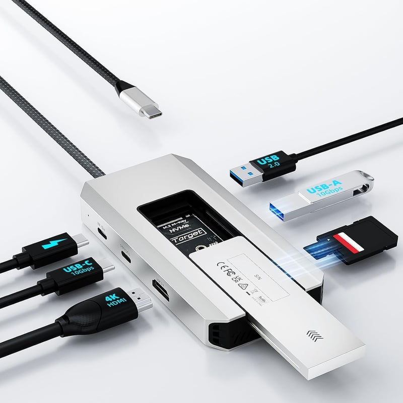WAVLINK USB-C hub 10 Gb/s M.2 PCIe/SATA SSD portom, 4K@144Hz HDMI, 100W PD, USB-A/C 3.2/2.0, čítačkou SD/TF kariet, pre MacBook/Chromebook/Dell/HP