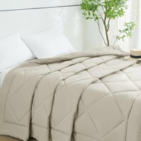 Letná prikrývka WAVVE 200x200 cm, 150GSM mikrovláknová deka, na dvojlôžko, na všetky ročné obdobia, ľahká výplň 150 g/m², béžová 2