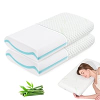 Set 2 Perne din spumă cu memorie cu gel Waxberry 40x80x8 cm, pernă de dormit față-verso cu susținere moale și fermă, cu husă lavabilă din fibre de bambus, pernă ergonomică pentru gât, O 1