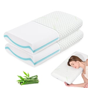 Set 2 Perne din spumă cu memorie cu gel Waxberry 40x80x8 cm, pernă de dormit față-verso cu susținere moale și fermă, cu husă lavabilă din fibre de bambus, pernă ergonomică pentru gât, O