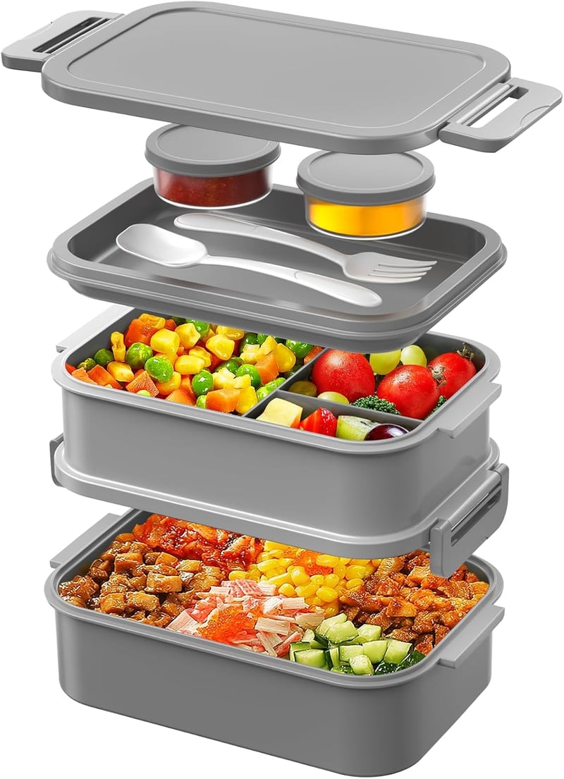 WayEee 2130ml Bento Doboz 3 Szintes Szürke Ételhordó Felnőtteknek Munkahelyre