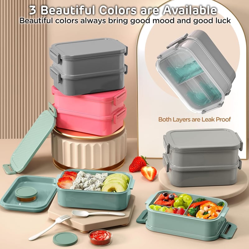 WayEee 2130ml Bento Doboz 3 Szintes Szürke Ételhordó Felnőtteknek Munkahelyre