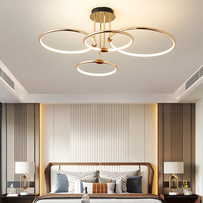 WayLuoung 4 körös arany LED mennyezeti lámpa 75cm, 85W dimmelhető csillár nappalihoz hálóhoz - A: Gold 4 Rings – Diameter 75 Cm – Dimmable