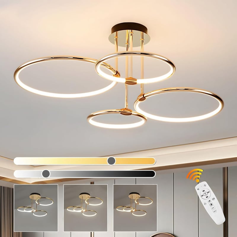 WayLuoung 4 körös arany LED mennyezeti lámpa 75cm, 85W dimmelhető csillár nappalihoz hálóhoz - A: Gold 4 Rings – Diameter 75 Cm – Dimmable