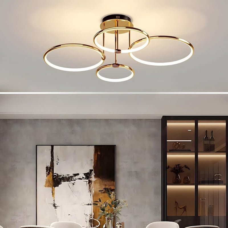 WayLuoung 4 körös arany LED mennyezeti lámpa 75cm, 85W dimmelhető csillár nappalihoz hálóhoz - A: Gold 4 Rings – Diameter 75 Cm – Dimmable