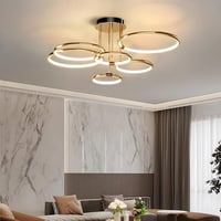 WayLuoung 6 karos arany LED mennyezeti lámpa 105 cm, 145W dimmelhető csillár nappalihoz hálóhoz - A: Gold 6 Rings – Diameter 105 Cm – Dimmable 8