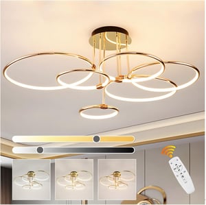 WayLuoung 6 karos arany LED mennyezeti lámpa 105 cm, 145W dimmelhető csillár nappalihoz hálóhoz - A: Gold 6 Rings – Diameter 105 Cm – Dimmable