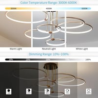 WayLuoung 6 karos arany LED mennyezeti lámpa 105 cm, 145W dimmelhető csillár nappalihoz hálóhoz - A: Gold 6 Rings – Diameter 105 Cm – Dimmable 6