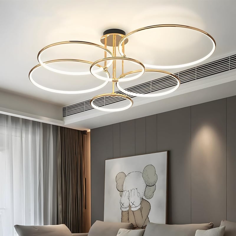 WayLuoung 6 karos arany LED mennyezeti lámpa 105 cm, 145W dimmelhető csillár nappalihoz hálóhoz - A: Gold 6 Rings – Diameter 105 Cm – Dimmable