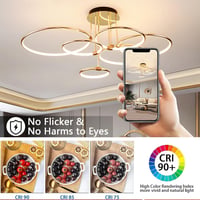 WayLuoung 6 karos arany LED mennyezeti lámpa 105 cm, 145W dimmelhető csillár nappalihoz hálóhoz - A: Gold 6 Rings – Diameter 105 Cm – Dimmable 3