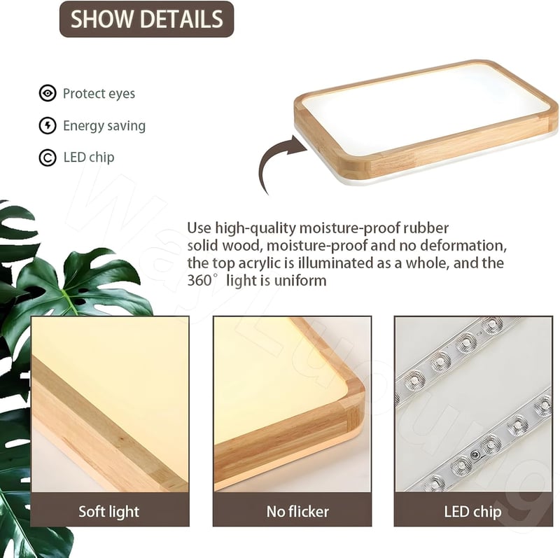 WayLuoung LED Mennyezeti Lámpa 60x40cm Fa Natúr Dimmelhető Távirányítóval - 【b】60 X 40 Cm - Continuously Dimmable