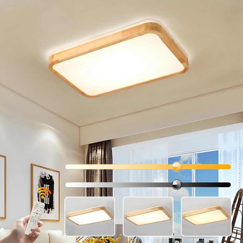 WayLuoung LED Mennyezeti Lámpa 60x40cm Fa Natúr Dimmelhető Távirányítóval - 【b】60 X 40 Cm - Continuously Dimmable