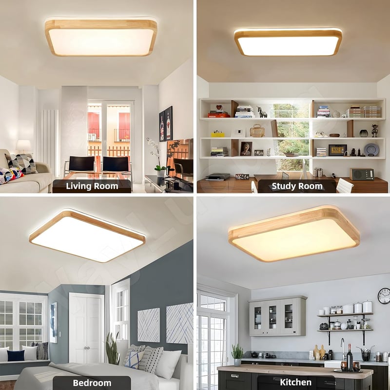 WayLuoung LED Mennyezeti Lámpa 60x40cm Fa Natúr Dimmelhető Távirányítóval - 【b】60 X 40 Cm - Continuously Dimmable