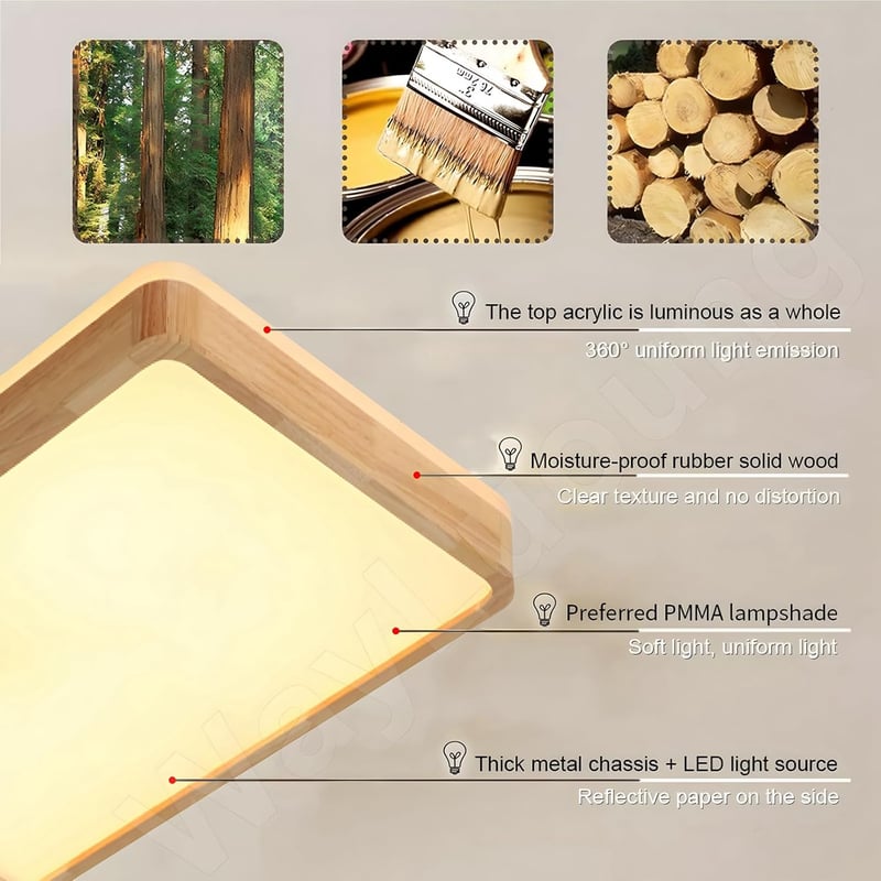 WayLuoung LED Mennyezeti Lámpa 60x40cm Fa Natúr Dimmelhető Távirányítóval - 【b】60 X 40 Cm - Continuously Dimmable