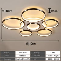 WayLuoung LED mennyezeti lámpa 7 körös 110 cm dimmelhető távirányítóval 3