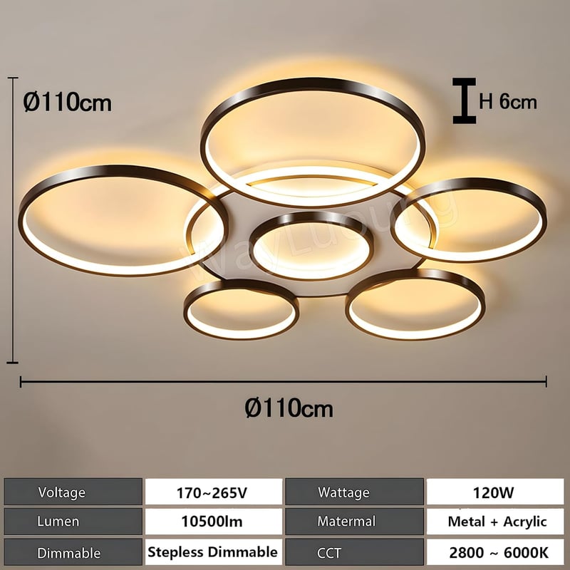 WayLuoung LED mennyezeti lámpa 7 körös 110 cm dimmelhető távirányítóval