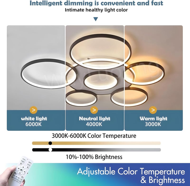 WayLuoung LED mennyezeti lámpa 7 körös 110 cm dimmelhető távirányítóval