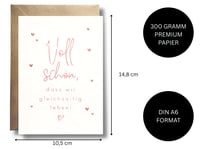 Felicitare de dragoste WBdesignz „Voll Schön, dass wir gleichzeitig leben!” cu plic - Inimi aur roz - Felicitare romantică de Valentine's Day/prietenie - DIN A6 2