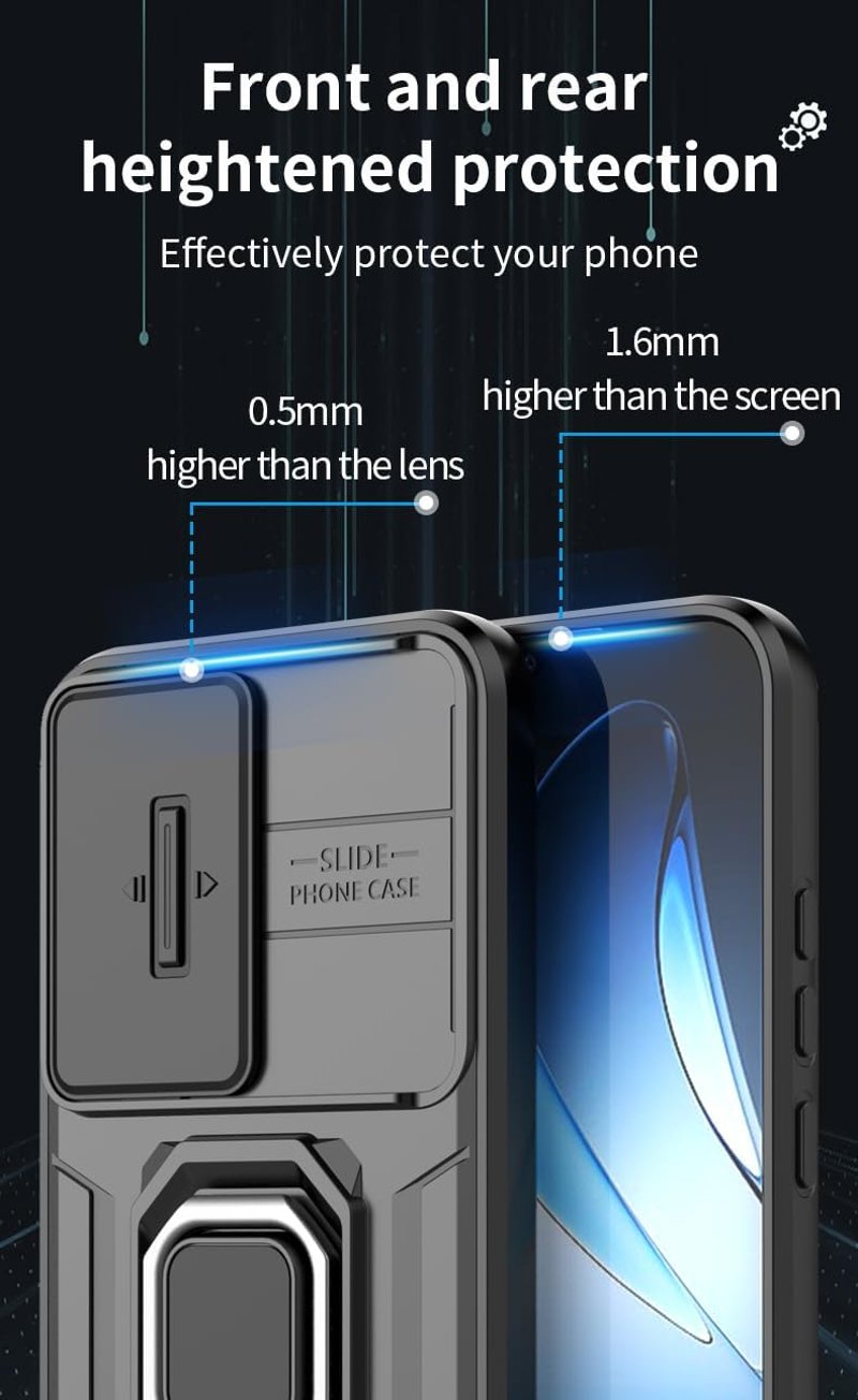 WBWONE Oppo Reno 13 5G tok TPU PC ütésálló ujjgyűrűs állvánnyal és csúszós kamera fedéllel lila