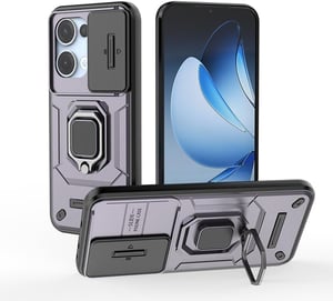 WBWONE Oppo Reno 13 5G tok TPU PC ütésálló ujjgyűrűs állvánnyal és csúszós kamera fedéllel lila