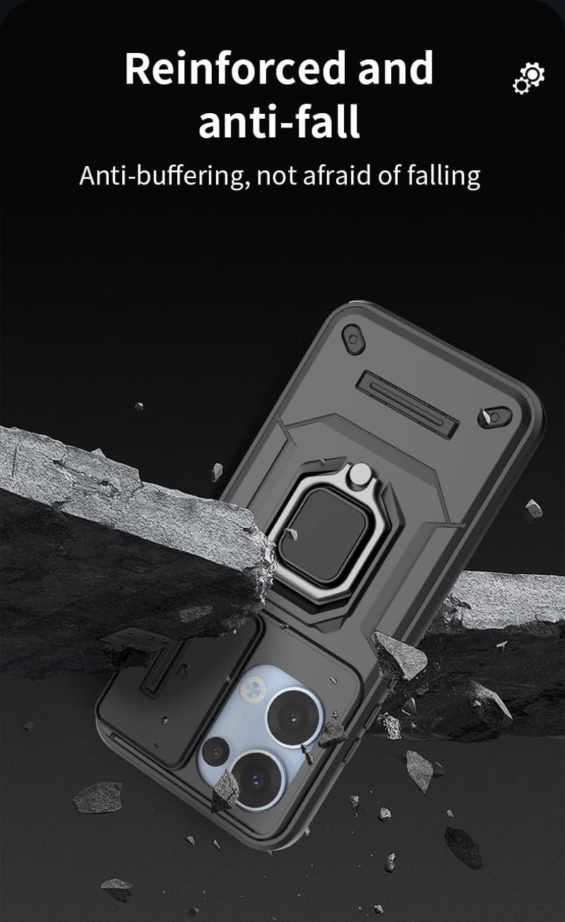 WBWONE Oppo Reno 13 5G tok TPU PC ütésálló ujjgyűrűs állvánnyal és csúszós kamera fedéllel lila
