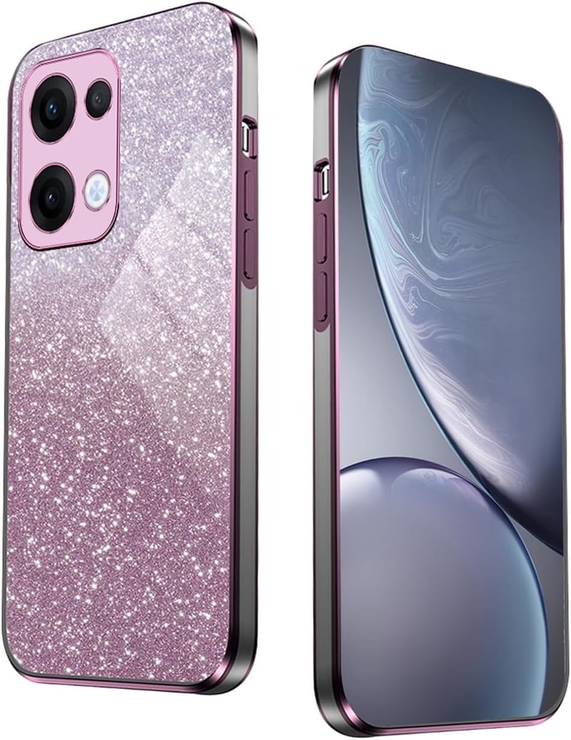 WBWONE Oppo Reno 13 5G ütésálló pink telefon tok csillogó díszmatricával, ezüstözött peremmel