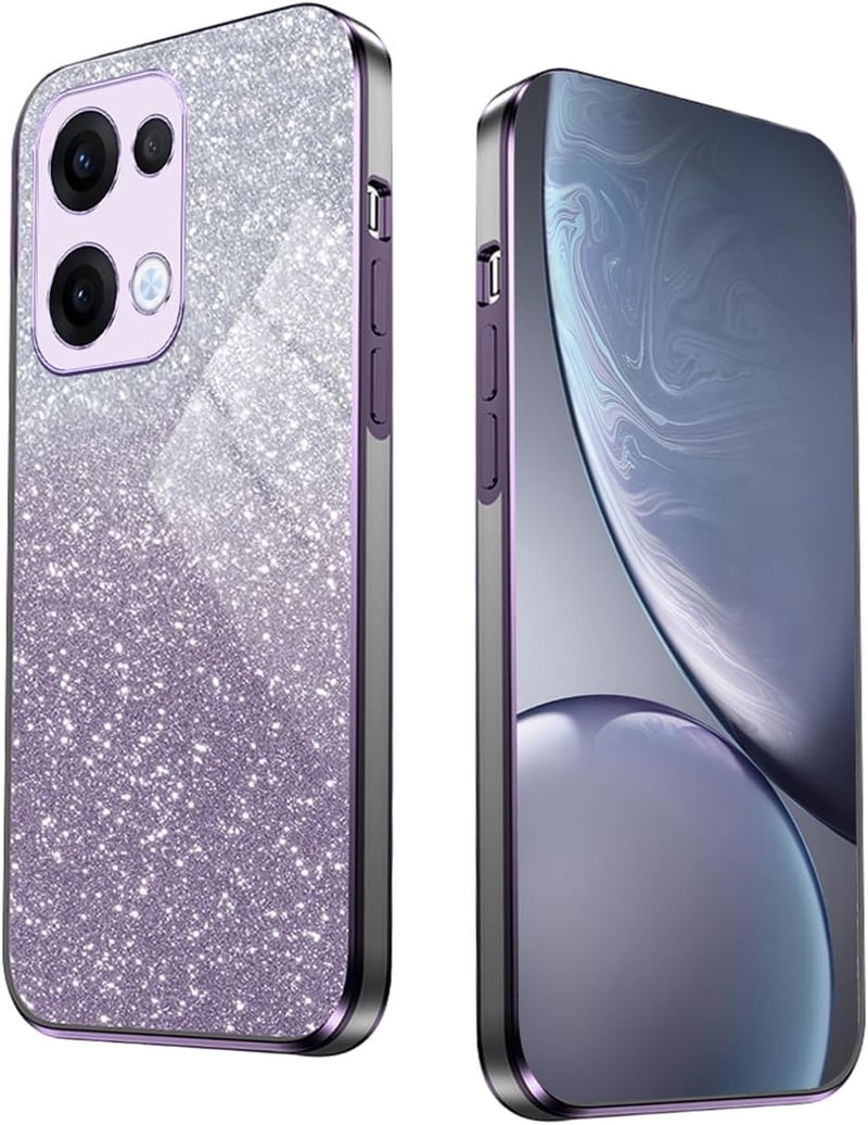 Husă antisoc WBWONE pentru Oppo Reno 13 5G, mov, cu spate sclipitor, sticker decorativ și margini cu aspect metalic