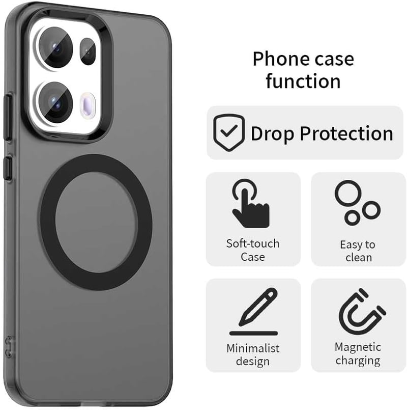 WBWONE Oppo Reno 13 Pro 5G tok MagSafe kompatibilis ultravékony TPU ujjlenyomatálló matt fekete ütésálló védőtok