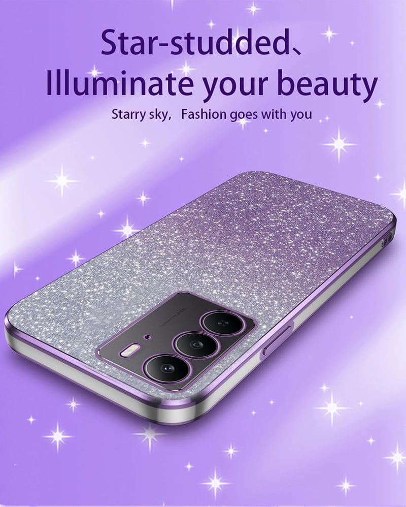 WBWONE Realme C75 4G lila csillogó tok elektrolit peremmel ütésálló védő hátlap matricával