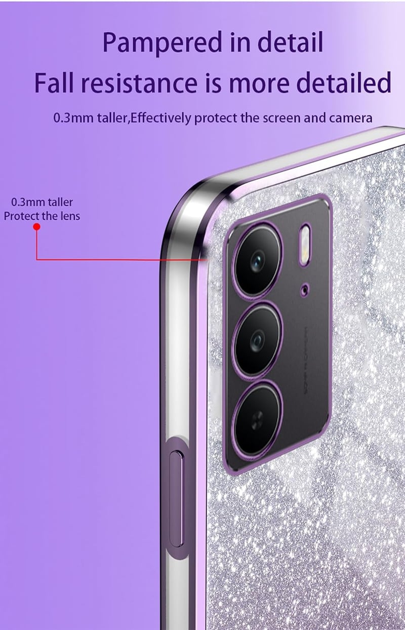 WBWONE Realme C75 4G lila csillogó tok elektrolit peremmel ütésálló védő hátlap matricával