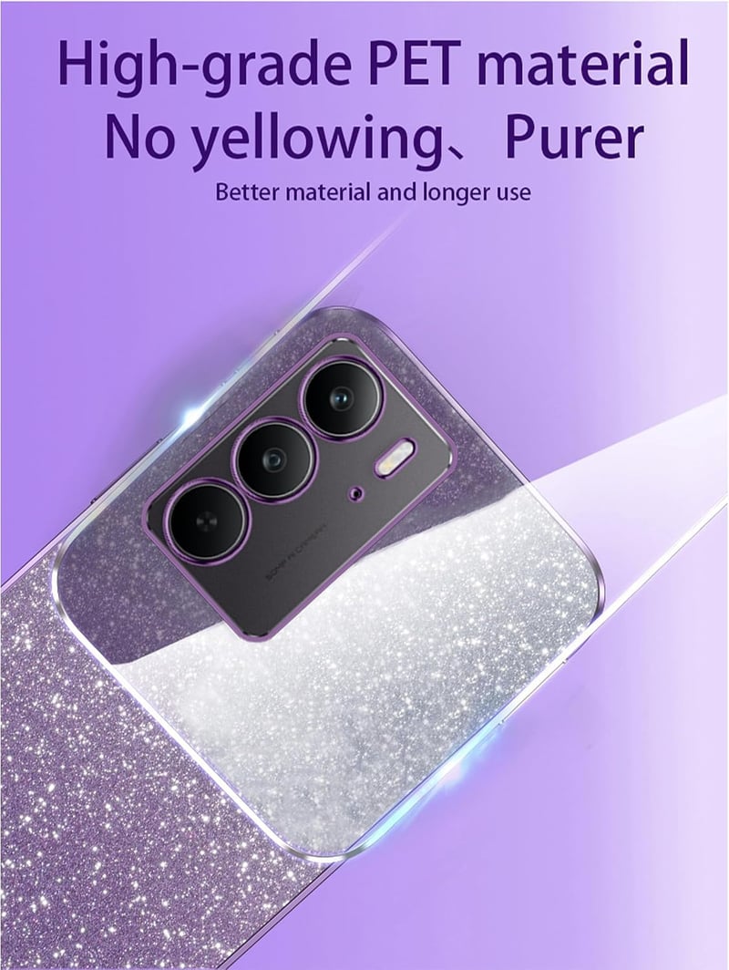 WBWONE Realme C75 4G lila csillogó tok elektrolit peremmel ütésálló védő hátlap matricával