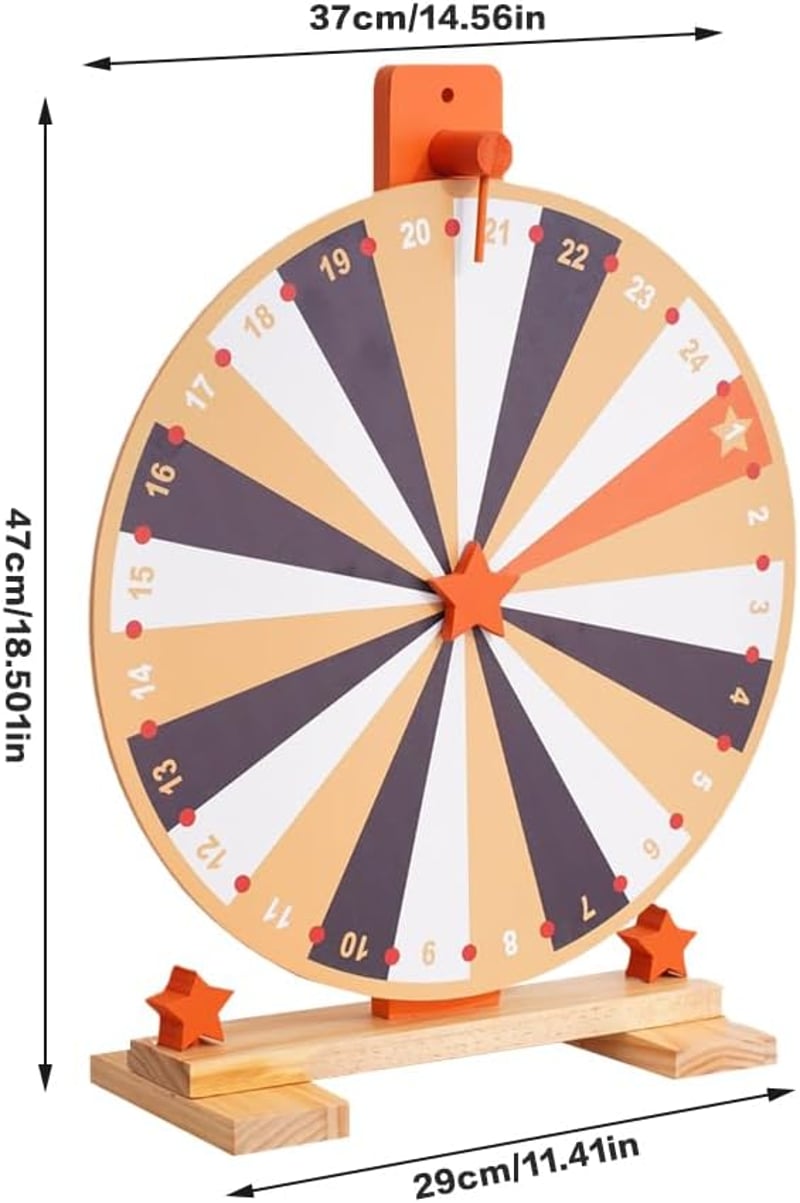 WDKXCN 37 cm-es Szerencsekerék 24 Rekesszel - Forgatható Játék Táblával és Filctollal - Fa Nyereménykerék Karneválokra, Partikra, Szójátékok