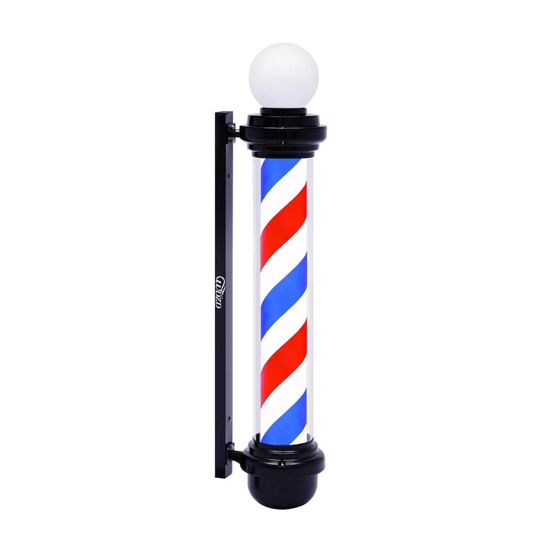 Stâlp de Barber rotativ clasic WDZD, 100 cm - Roșu-Alb-Albastru cu LED, pentru salon frizerie, montabil pe perete