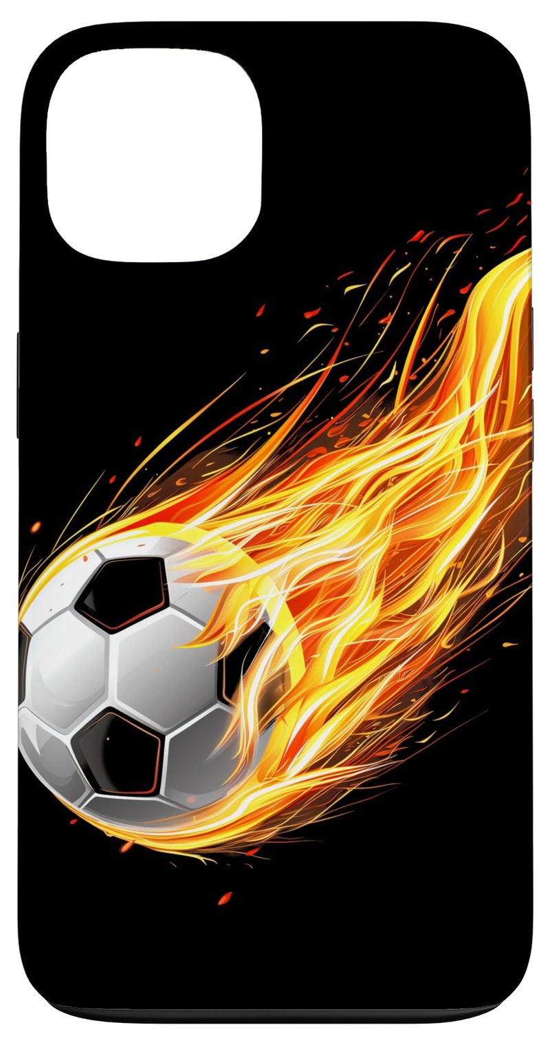 Husă de fotbal pentru iPhone 13 cu model de minge în flăcări, pentru copii și băieți, carcasă de protecție pentru fotbaliști