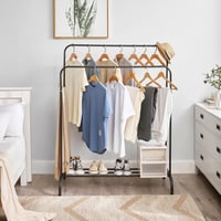 WEASHUME Freestanding Ruhaállvány 2 Rudas Polccal, Fekete Kabátállvány 4