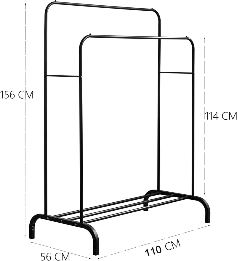WEASHUME Freestanding Ruhaállvány 2 Rudas Polccal, Fekete Kabátállvány