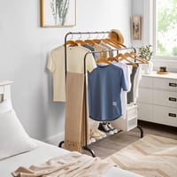 WEASHUME Freestanding Ruhaállvány 2 Rudas Polccal, Fekete Kabátállvány 3