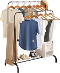 WEASHUME Freestanding Ruhaállvány 2 Rudas Polccal, Fekete Kabátállvány 1