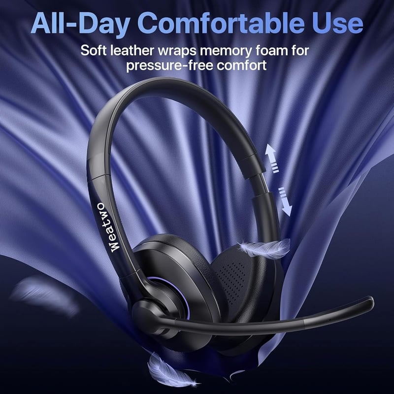 Weatwo Bluetooth Headset CVC8.0 Zajszűrő Dupla Mikrofonnal, 30+ Óra Beszédidő, Vezeték Nélküli Fülhallgató PC Mobil Irodai Használatra