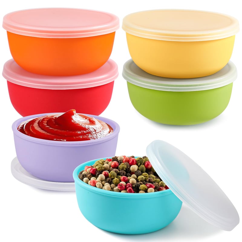 webake 6 ks silikónových misiek s viečkom, 4 oz sada misiek na snack, misky na müsli s viečkom, misky na omáčky, pochutiny, dezerty a dipy