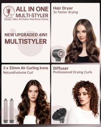 Webeauty 4 v 1 sada na úpravu vlasov Airstyler, fén na vlasy s 2 kulmami, ružová, 100-240 V 3
