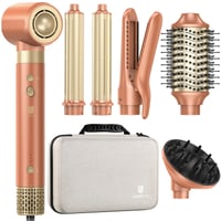Webeauty 7 v 1 súprava na úpravu vlasov Mokka – 1400 W iónový sušič vlasov, automatická kulma, žehlička na vlasy, difuzér, 500 miliónov záporných iónov, duálne napätie 1