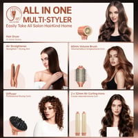 Webeauty 7 v 1 súprava na úpravu vlasov Mokka – 1400 W iónový sušič vlasov, automatická kulma, žehlička na vlasy, difuzér, 500 miliónov záporných iónov, duálne napätie 3