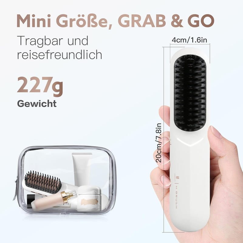 webeauty Vezeték nélküli 200 millió negatív ionos hajkiegyenesítő kefe mini, tölthető, USB-C kábellel, fehér