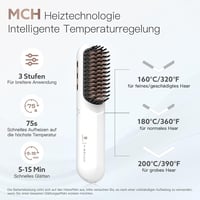 webeauty Vezeték nélküli 200 millió negatív ionos hajkiegyenesítő kefe mini, tölthető, USB-C kábellel, fehér 4