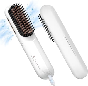 webeauty Vezeték nélküli 200 millió negatív ionos hajkiegyenesítő kefe mini, tölthető, USB-C kábellel, fehér