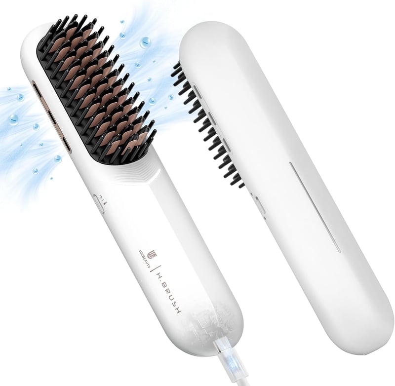 webeauty Vezeték nélküli 200 millió negatív ionos hajkiegyenesítő kefe mini, tölthető, USB-C kábellel, fehér