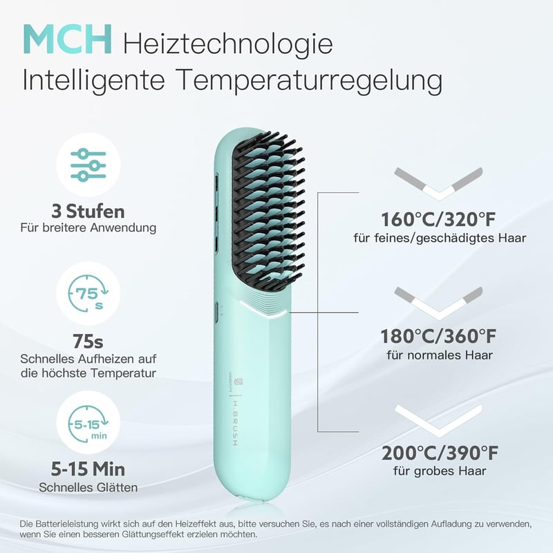 webeauty Vezeték Nélküli Hajegyenesítő Kefe, Negatív Ion Technológia, Hordozható Mini Egyenesítő, USB-C Töltéssel