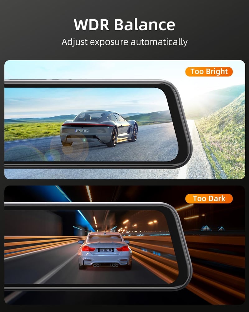 WeBeqer 4K Tükör Menetrögzítő Kamera 10" IPS Érintőképernyővel, 1080P Tolatókamera, GPS, 64GB Kártya, 170° Látószög, G-Szenzor, Parkolási Mó
