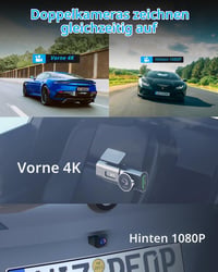 Cameră auto de bord WeBeqer WiFi față-spate, 4K + 1080P, Mini 1,47 inch, unghi vizual 170° + 140°, vedere nocturnă, WDR, senzor G, înregistrare în buclă, card SD de 64 GB 3